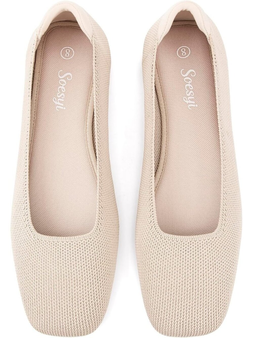 Women's Almond Knit Square Toe Mary Jane Ballet Flats Slip-On Comfortable Shoes